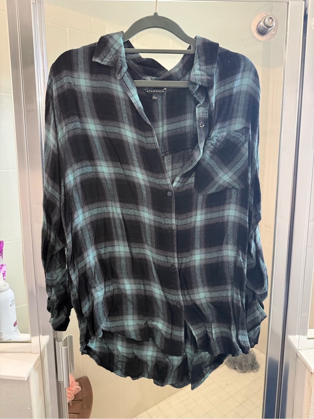 Staccato Teal and Black Plaid Shirt Jacket